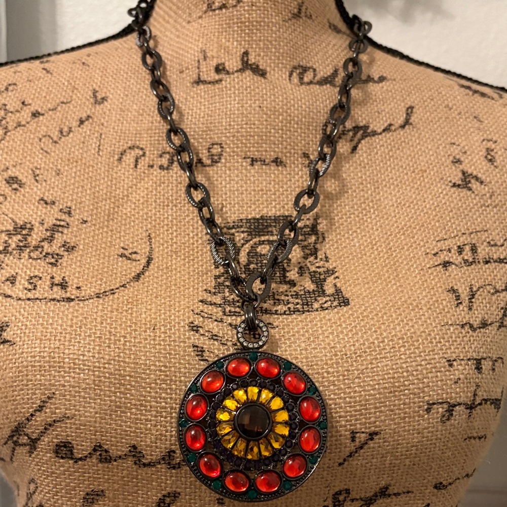 Joan Rivers Classics Collection Red and Yellow Medallion Pendant Necklace